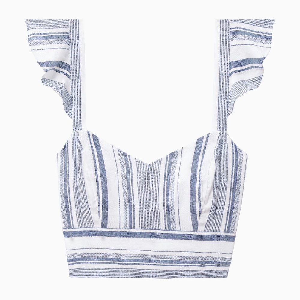 Parker Ibiza Ruffle Striped Crop Linen Tank Top S